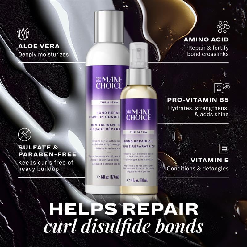 The Mane Choice Alpha Bond Repair Oil for Curly Hair - Repairs Disulfide Bonds, Reduces Breakage, Lightweight & Non-Greasy, Strengthens & Smooths Hair