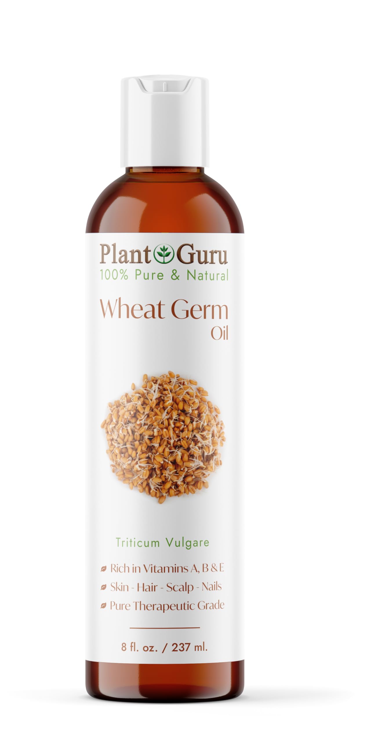 Plant Guru Wheat Germ Oil 8 fl. oz. - Cold?Pressed Unrefined 100% Pure & Natural Carrier Oil for Skin, Face, Body & Hair Moisturizing. Perfect for DIY Beauty & Personal Care Plant Guru