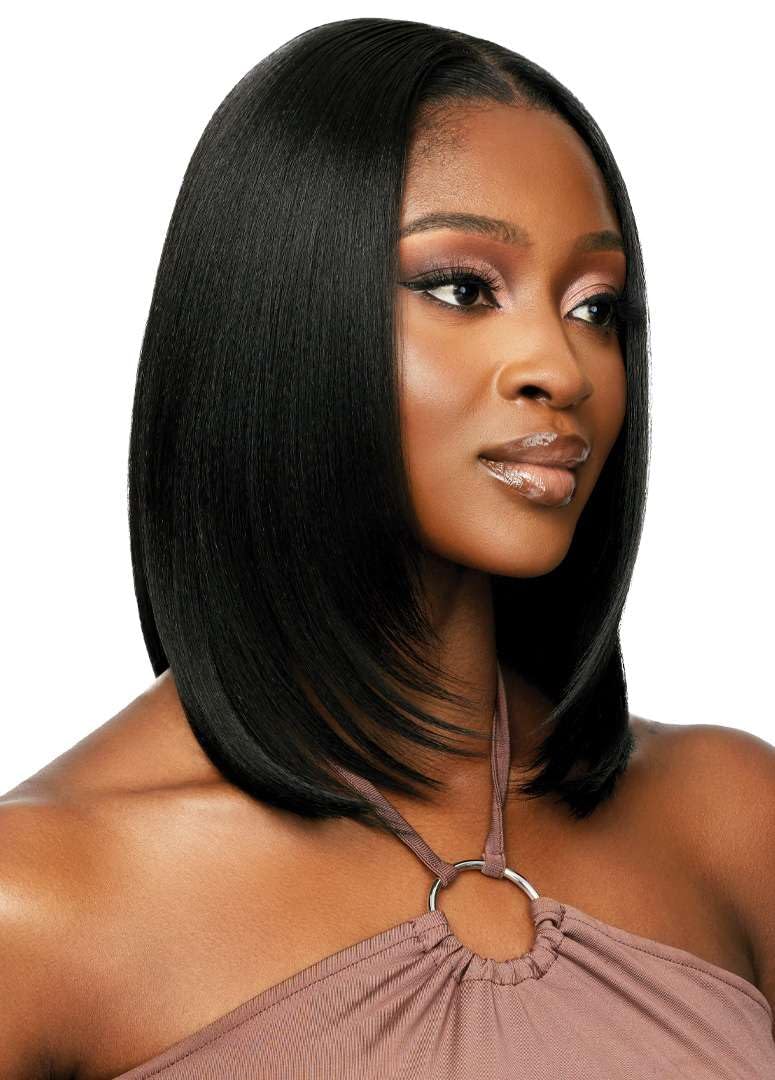 Outre - 5X5 Lace Closure Wig - Human Hair Blend - Natural Yaki 14" (OFF BLACK 1B)