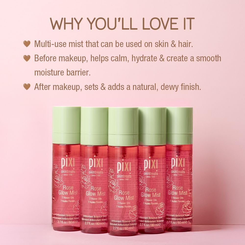 Pixi Beauty Rose Glow Mist | Hydrating Makeup Setting Spray with Rose Water & 21 Natural Oils | Luminous Dewy Finish | All-Day Hold | Refreshes & Sets Beauty & Personal Care Pixi