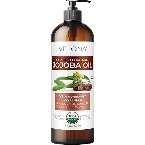 velona Jojoba Oil USDA Certified Organic - 16 fl oz (With Pump) | 100% Pure and Natural | Golden, Unrefined, Cold Pressed, Hexane Free | Moisturizing Beauty & Personal Care velona