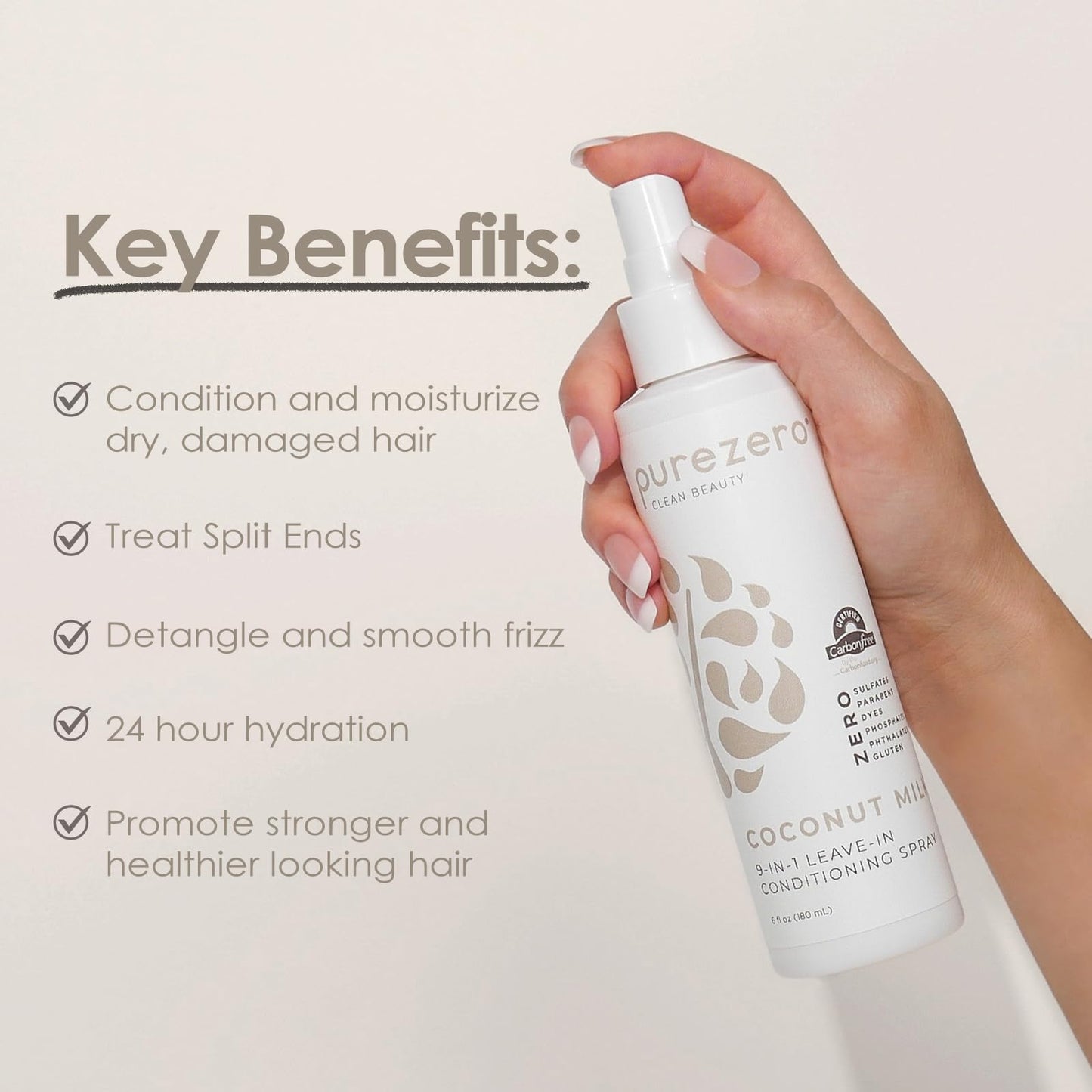 Purezero 9-in-1 Leave-In Conditioner Spray 6 oz - Multi-Action Hair Treatment for Moisture, Detangling, Frizz Control, Heat Protection, and Shine Beauty & Personal Care Purezero