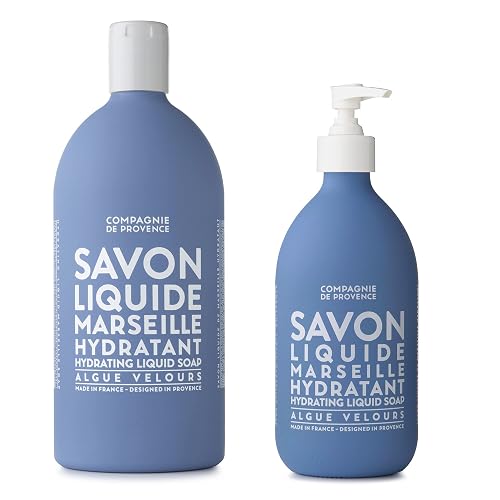 Compagnie de Provence Savon de Marseille Extra Pure Liquid Soap - Velvet Seaweed - 16.7 Fl Oz Glass Pump Bottle and 33.8 fl oz Plastic Bottle Refill Beauty & Personal Care La Compagnie de Provence