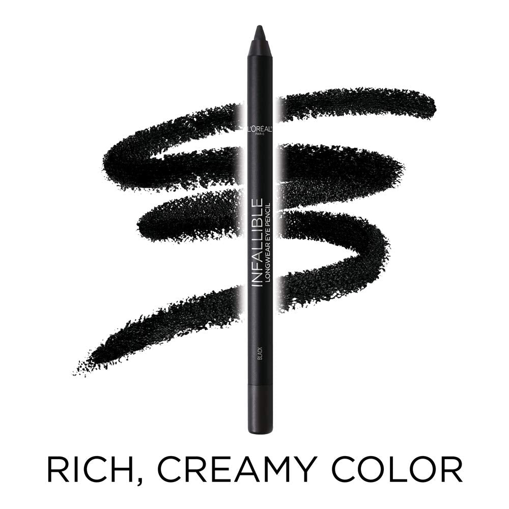 L'Oreal Paris Makeup Infallible Pro-Last Pencil Eyeliner, Waterproof and Smudge-Resistant, Glides on Easily to Create any Look, Black, 0.042 oz., 2