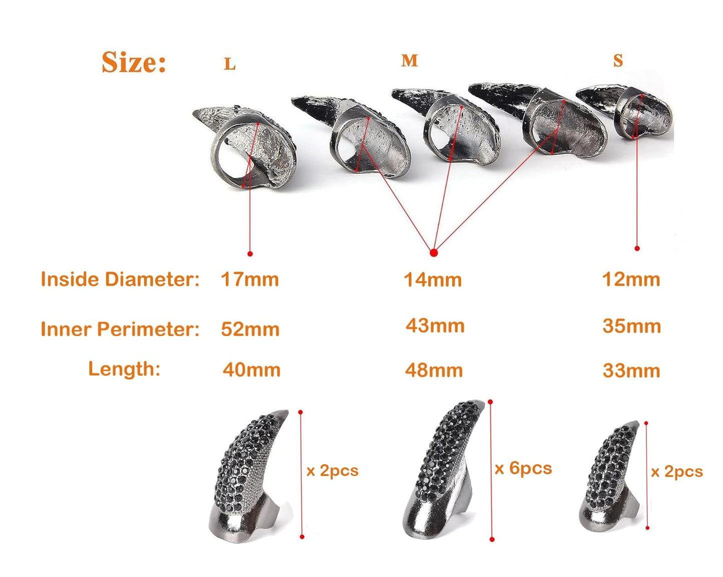 10 Pcs Halloween Costume Fake Finger Claws - Gothic Punk Cosplay Nail Rings - Sparkling Crystals Paved Party Accessories for Girls Women Men - Witch Beauty & Personal Care Bestga
