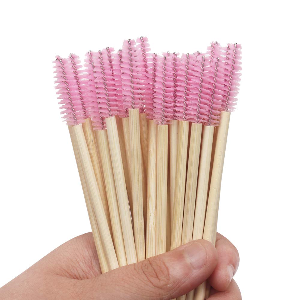 MyAoKuE-UP 100 Pack Bamboo Handle Mascara Wands Disposable Eyelash Brushes Lash Extension Tool, Pink Beauty & Personal Care myaokue-up