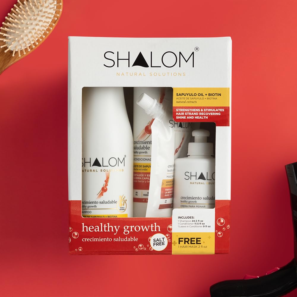 SHALOM Healthy Growth Complete Kit, with Sapuyulo Oil & Biotin, Shampoo 24.5 fl oz, Conditioner 11.5 fl oz, Hair Mask 2 fl oz, Leave in Conditioner 9 Beauty & Personal Care SHALOM
