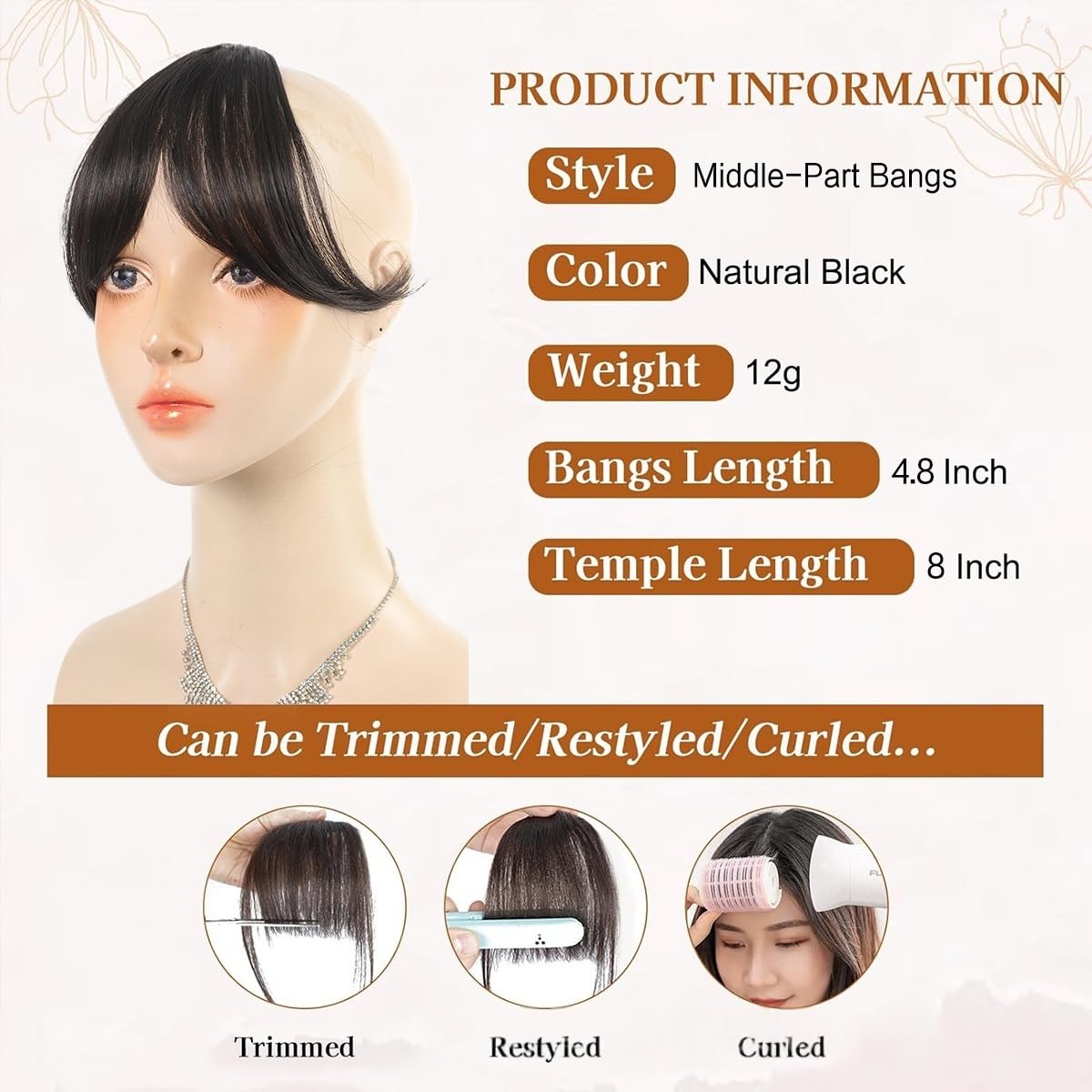 Bangs Hair Clip in Bangs Fringe with Temples Hairpieces for Women Hair Bangs Extension for Daily Wear (2#)