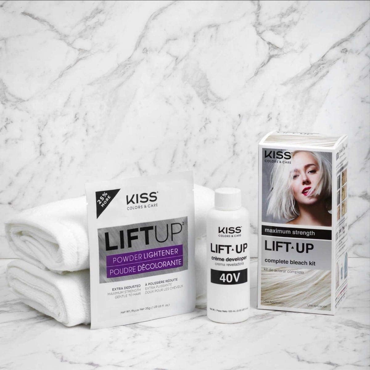 KISS Lift Up Complete Hair Bleach & Icy Silver Toner Kit, Gentle Conditioning Formula that Reduces Brassiness, Complete 6-Pc DIY Bleach Kit, ICE Beauty & Personal Care KISS