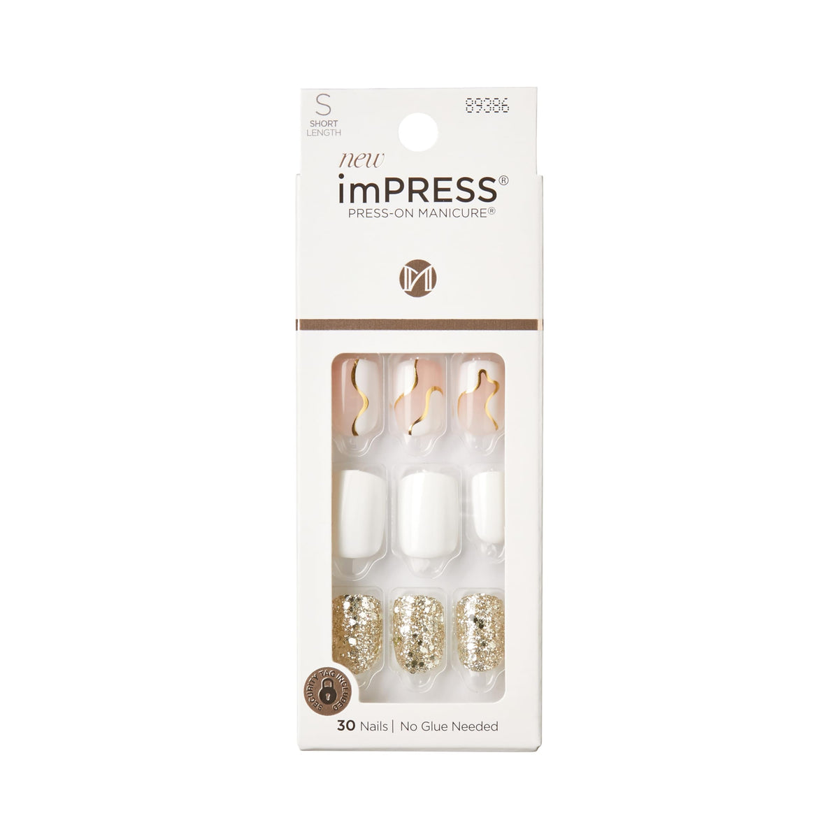 Kiss Impress Press-On Manicure Fake Nails - Astound, Short, Square, White, Easy Press On, Chip Proof, Smudge Proof, Waterproof, No Dry Time