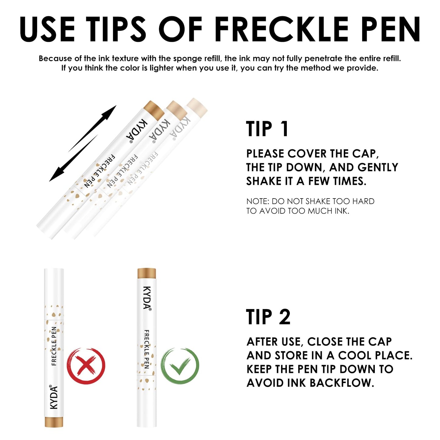 KYDA 2 Pcs Freckle Makeup Pen, Natural Lifelike Freckle Makeup Magic Color, Waterproof Longlasting Soft Dot Sopt Pen, for Natural Effortless Beauty & Personal Care KYDA