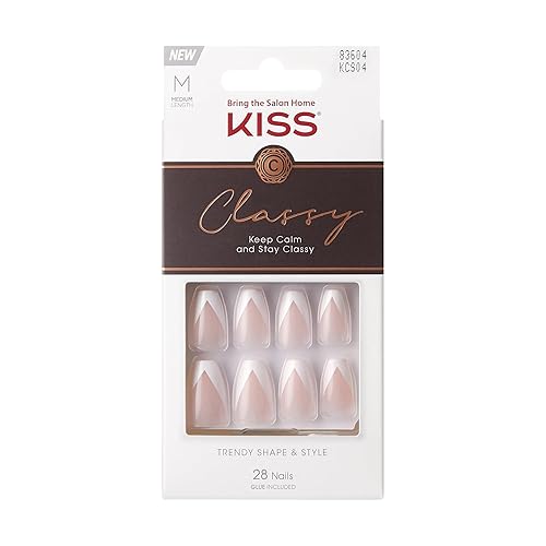 KISS Classy French Nail Manicure Kit with Gel Finish, Medium, Coffin Shaped, “Silk Dress”, Gel Nail Kit Includes Pink Nail Glue (Net Wt. 2 g Beauty & Personal Care KISS