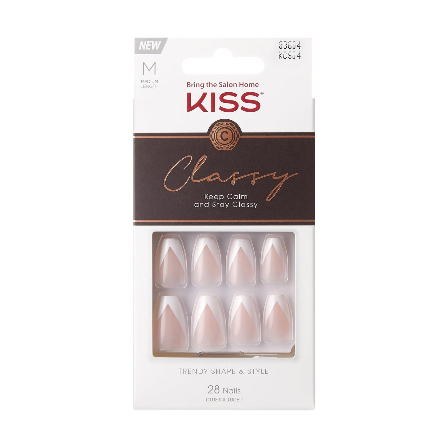 KISS Classy French Nail Manicure Kit with Gel Finish, Medium, Coffin Shaped, “Silk Dress”, Gel Nail Kit Includes Pink Nail Glue (Net Wt. 2 g Beauty & Personal Care KISS
