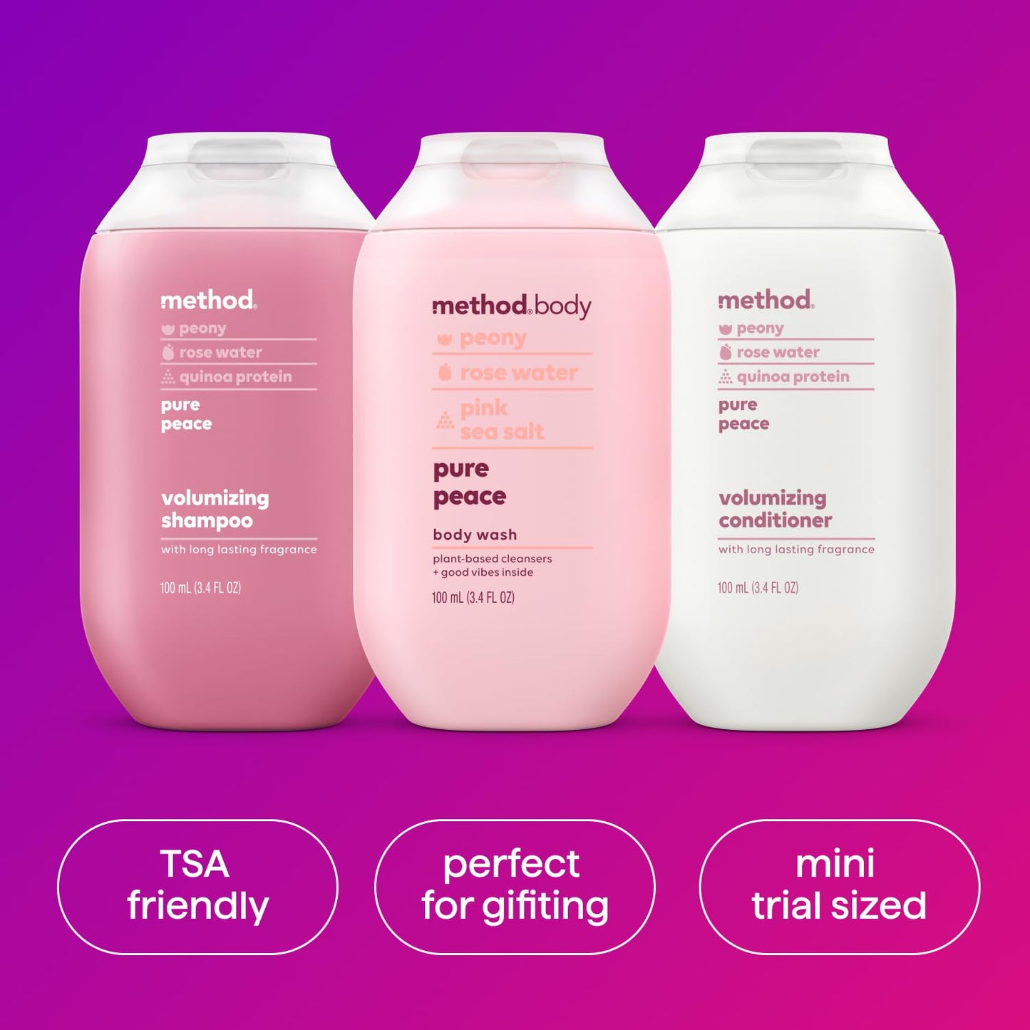 Method Body Wash and Hair Care Gift Set, Pure Peace, 3.4 oz Travel Size Bottles Beauty & Personal Care Method