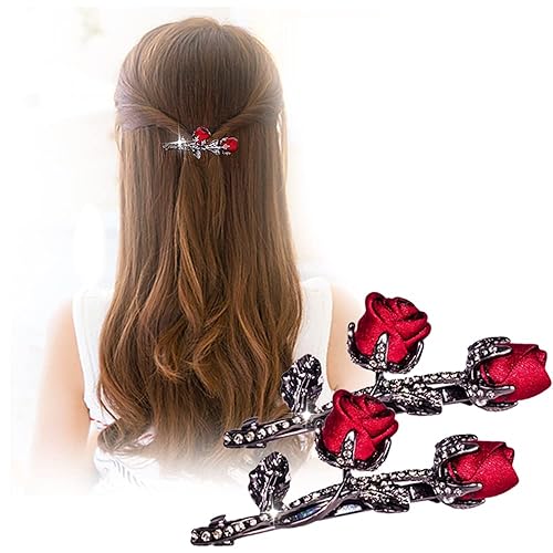 Vintage Crystal Rose Hair Clips,Elegant Rhinestones Rose Flower Metal Hair Clips Hair Barrette Ponytail Holder Slide Clips Hair Jewelry Beauty & Personal Care BeeGift
