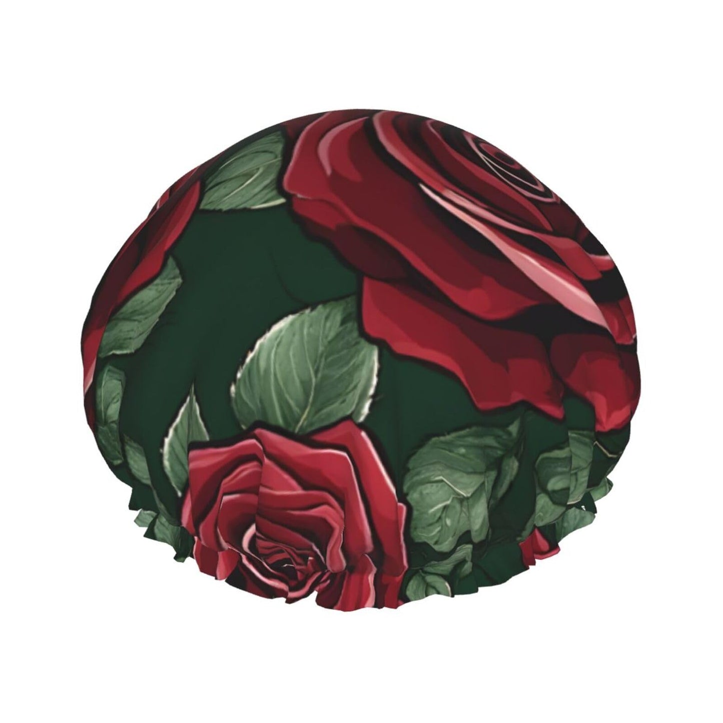 Red Rose Printed Double Layer Lined Shower Cap,Shower Caps For Women Reusable Beauty and Personal Care BEIVGOXL