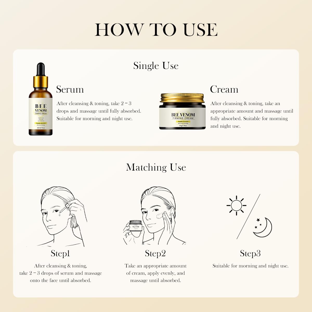 1 Set Bee Venom Peptide Firming Serum + Bee Venom Firming Cream, Tightening Calming Hydrating Moisturizing Facial Skin Set (30ml+50g) Beauty & Personal Care ChongTai