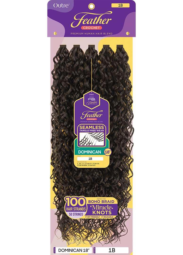 Outre Purple Pack Brazilian Premium Human Hair Blend Feather Crochet Braid - Dominican 18" (DARK BROWN 2)