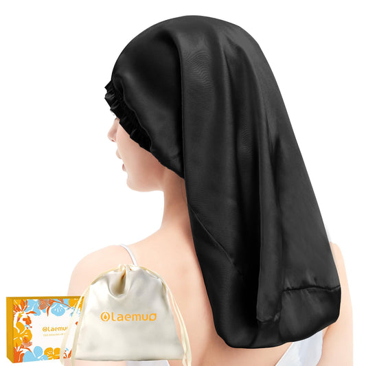 Olaemuo Long Silk Hair Bonnet – 100% Mulberry Silk Sleep Cap for Women & Men, Night Hair Wrap for All Long Hair Types, Black Beauty & Personal Care Olaemuo