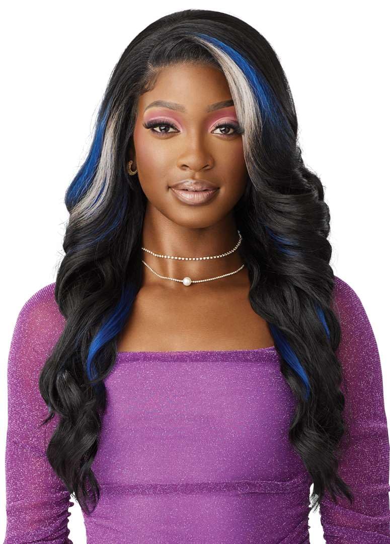Outre Lace Front Wig - Perfect Hair Line 13X4 - Swoop Series - Swoop 8 (1B/DRFF SAPPHIRE FROST)