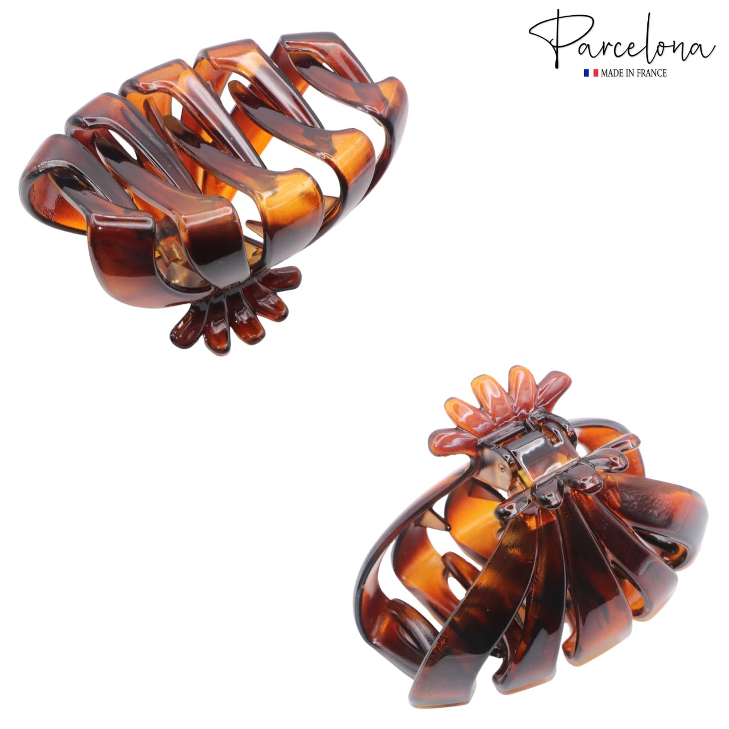Parcelona French Fleur Medium 3.25" Wide Tortoise Shell Celluloid French Hair Claw Clips Jaw Fashion Durable and Styling Hair Accessories for Women Beauty & Personal Care Parcelona