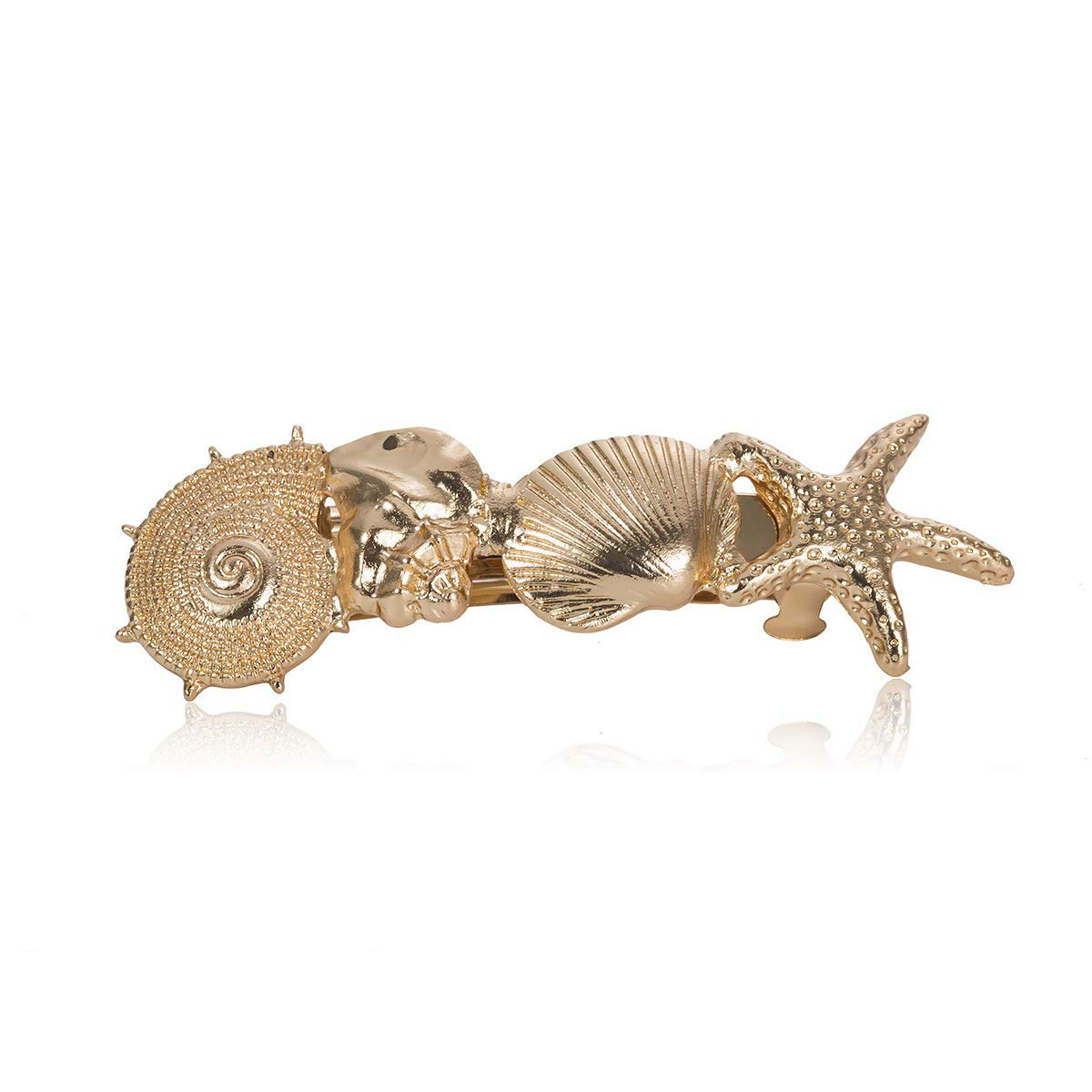 DoubleNine Seashell Starfish Hair Barrettes Clips Hair Accessories Vintage Ocean Boho Beach Wedding Headwear for Women Girls (gold) Beauty & Personal Care Doubnine