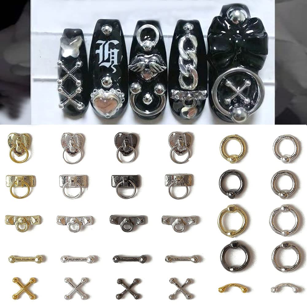 Dornail 30pcs Vintage Punk Alloy Nail Charms 3D Cross Nail Charm Hollow Hanging Rings Latch Metal Nail Art Charms for Nails Jewelry Gothic Design Nail Beauty & Personal Care Dornail