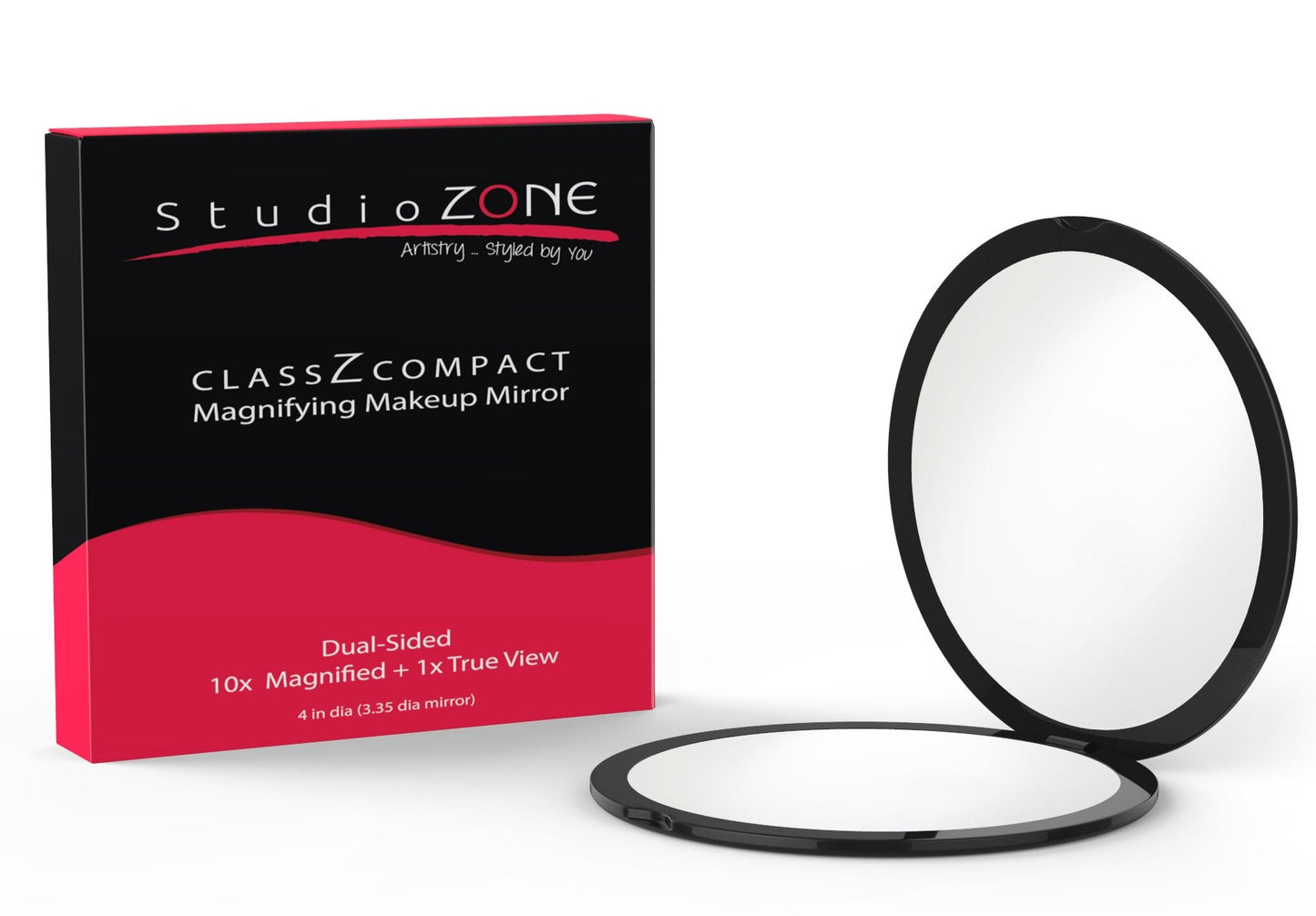 Compact Mirror - 10X Magnifying Mirror - Perfect for Purses - Small Travel Size - 2-Sided with 10X magnification and 1x w No Zoom - Black ClassZ Large Beauty & Personal Care StudioZONE