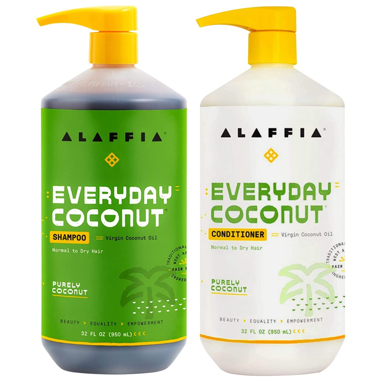 Alaffia EveryDay Coconut Shampoo and Conditioner - Normal to Dry Hair Cleansing with Ginger and Coconut Oil, Fair Trade, 32 Fl Oz Beauty & Personal Care Alaffia