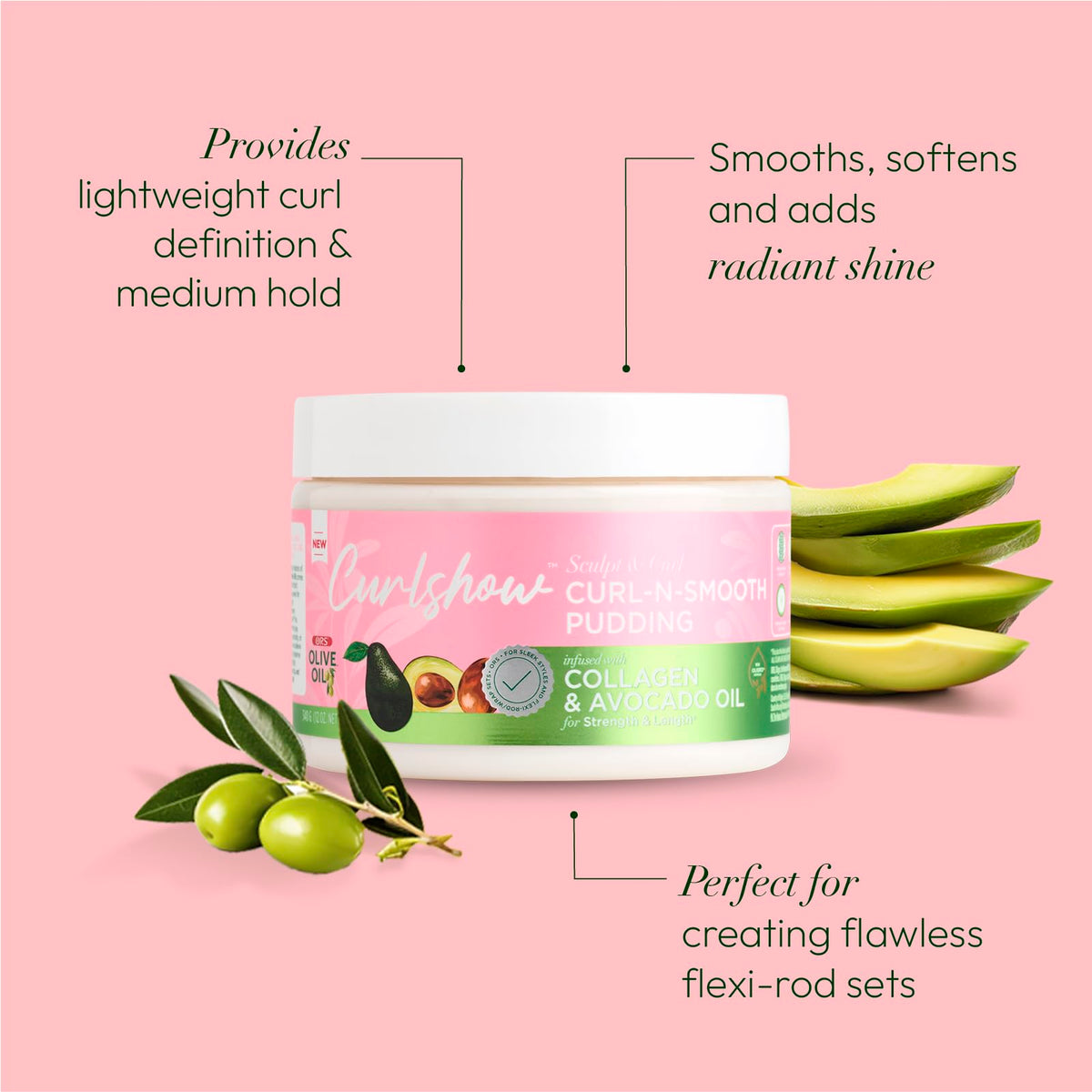 ORS Olive Oil Curlshow Curl N Smooth Pudding Infused with Collagen & Avocado Oil for Strength & Length (12.0 oz) Beauty & Personal Care ORS