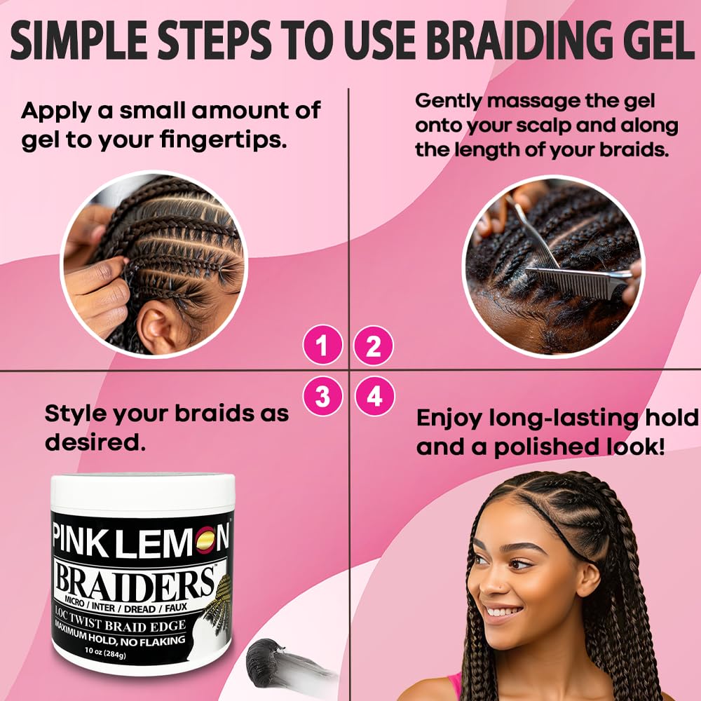 PINK LEMON Braiding Gel (5 oz) - Maximum Hold, No Flaking, Long Lasting Hold, High Shine. For Micro, Inter, Dread, Faux, Loc, Twist, Braid, Edge. Beauty & Personal Care PINK LEMON