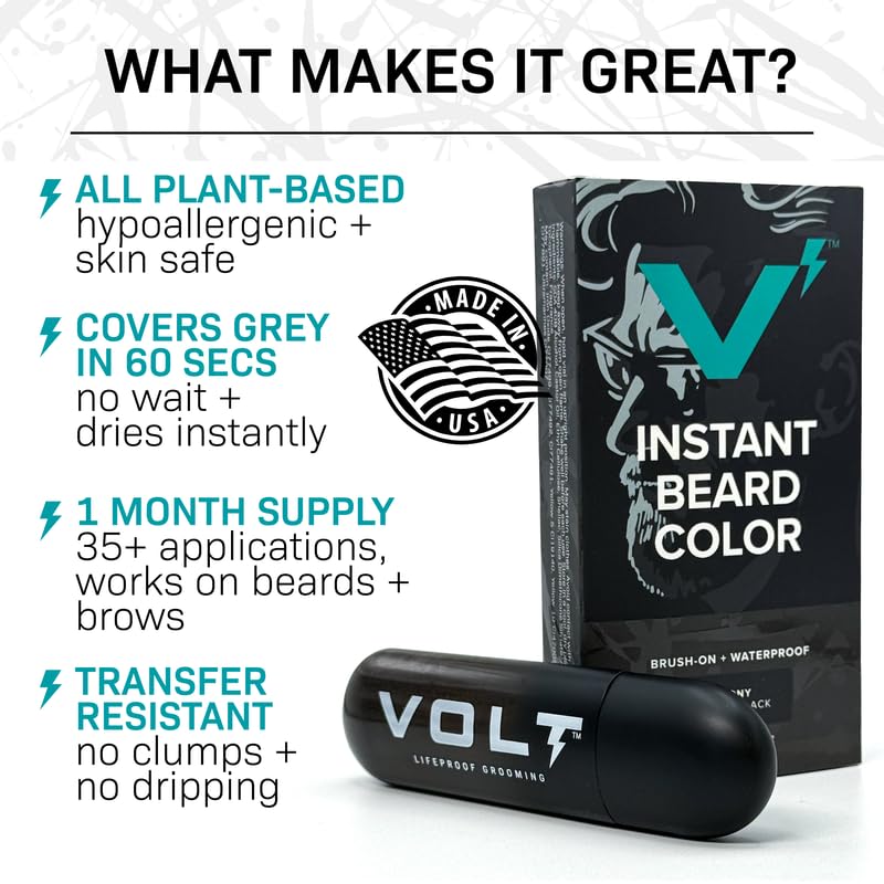 VOLT Grooming Temporary Instant Beard Color for Men, Quick Drying Plant-Based Brush On Beard, Mustache & Eyebrow Color, Sensitive Skin Safe, Burnt Beauty & Personal Care VOLT