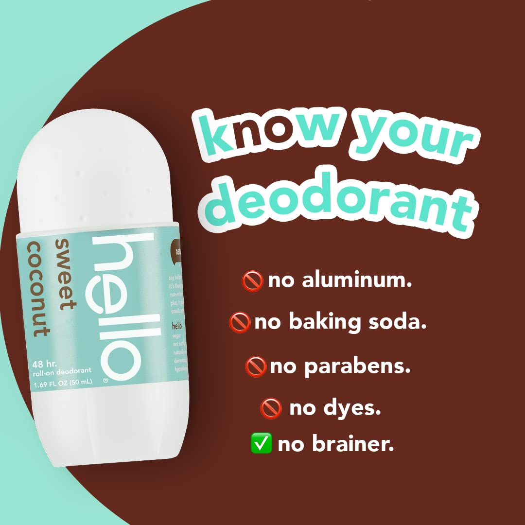 Sweet Coconut Roll On Deodorant, Aluminum Free for Women & Men, 48 Hour Non Sticky, Dries Quick, No White Residue, Travel Size, 2 Pack, 1.69 oz Each Beauty and Personal Care hello