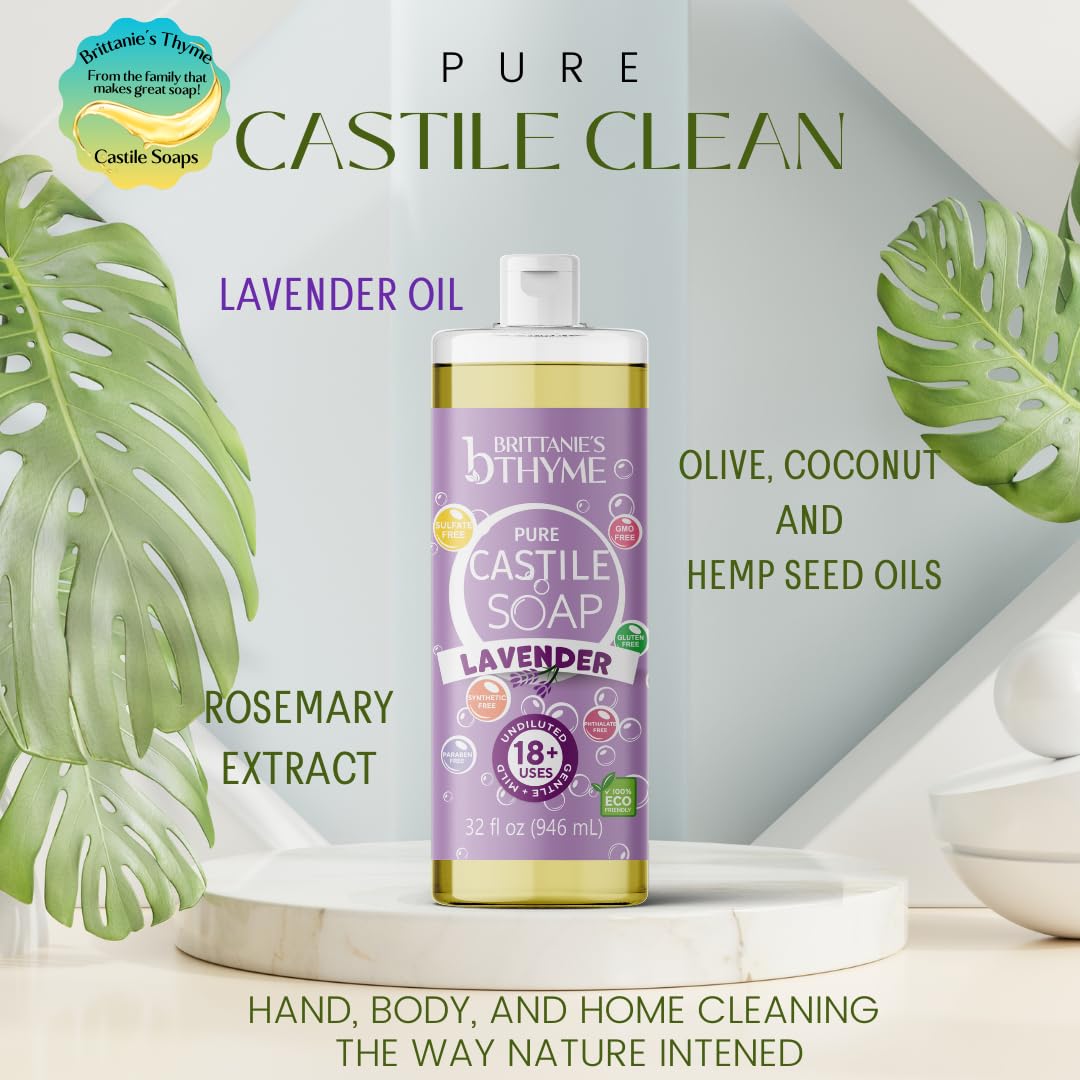 Brittanie’s Pure Castile Liquid Soap Refill, Lavender, 32 Ounce 2 Pack | Dish Soap, Hair & Body, Laundry, Home, Gentle and Pure, Made with Natural Beauty & Personal Care Brittanie's Thyme