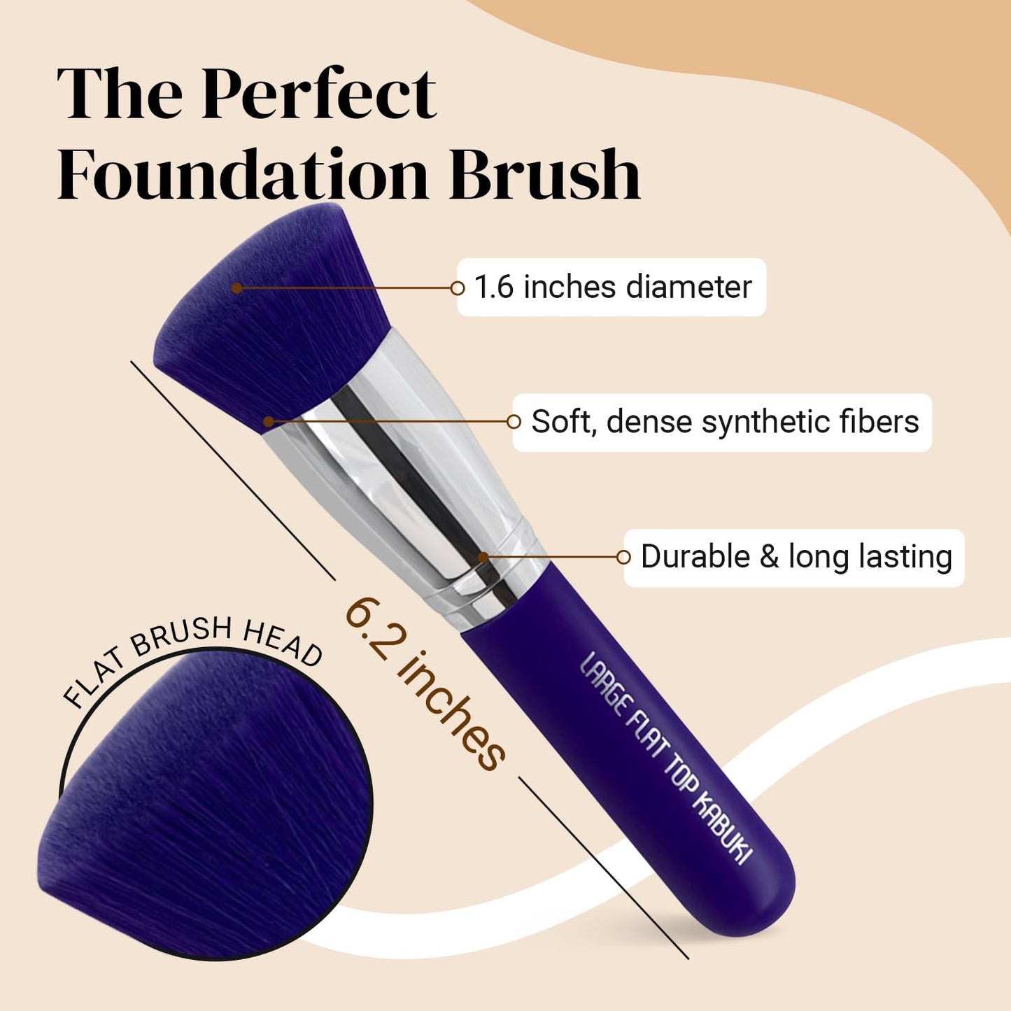 Keshima Large Flat Top Kabuki Foundation Brush - Neon Purple Premium Makeup Brush for Liquid, Cream, and Powder - Buffing, Blending, and Face - 1.6" Beauty & Personal Care KESHIMA
