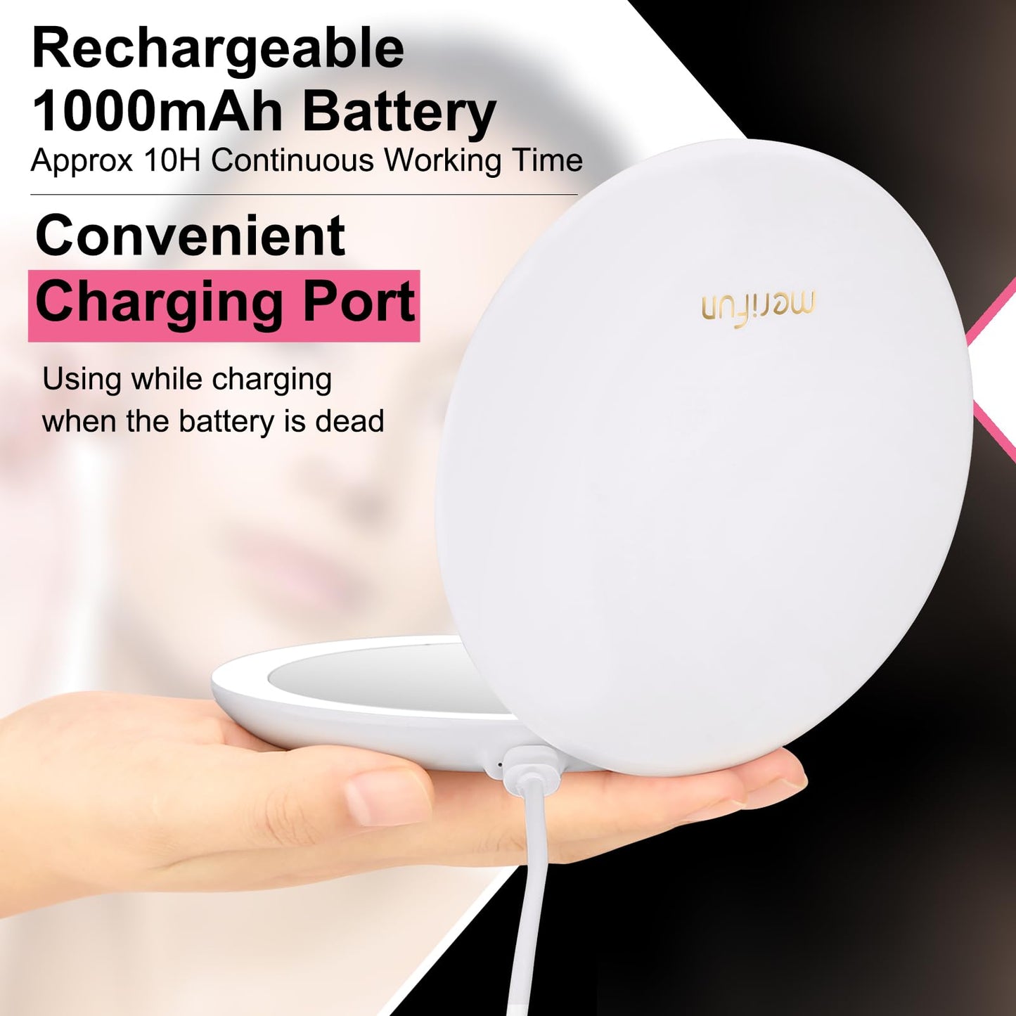 LED Lighted Compact Magnifying Travel Makeup Mirror - 5 inches Double Sided 1X/10X Magnification, USB Rechargeable 1000mAh, Touch Screen, 56 High-CRI Beauty & Personal Care merifun