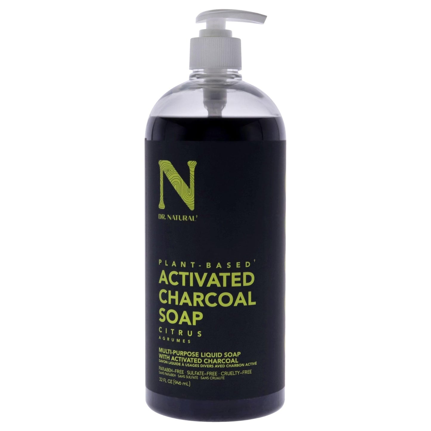 Dr. Natural Activated Charcoal Liquid Soap - Combat Acne and Blemishes - Deep Cleansing Body Wash - Gentle Body Soap for Clear Skin - Citrus - 32 oz Beauty & Personal Care Dr. Natural