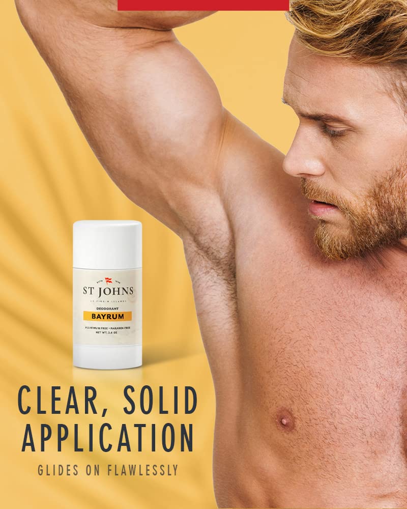 St Johns Bay Rum Aluminum Free Deodorant - Long-Lasting, Odor Resistant, & Soothing - Clear Deodorant Stick - Odor-Free Deodorant Made of Natural Beauty and Personal Care St. John