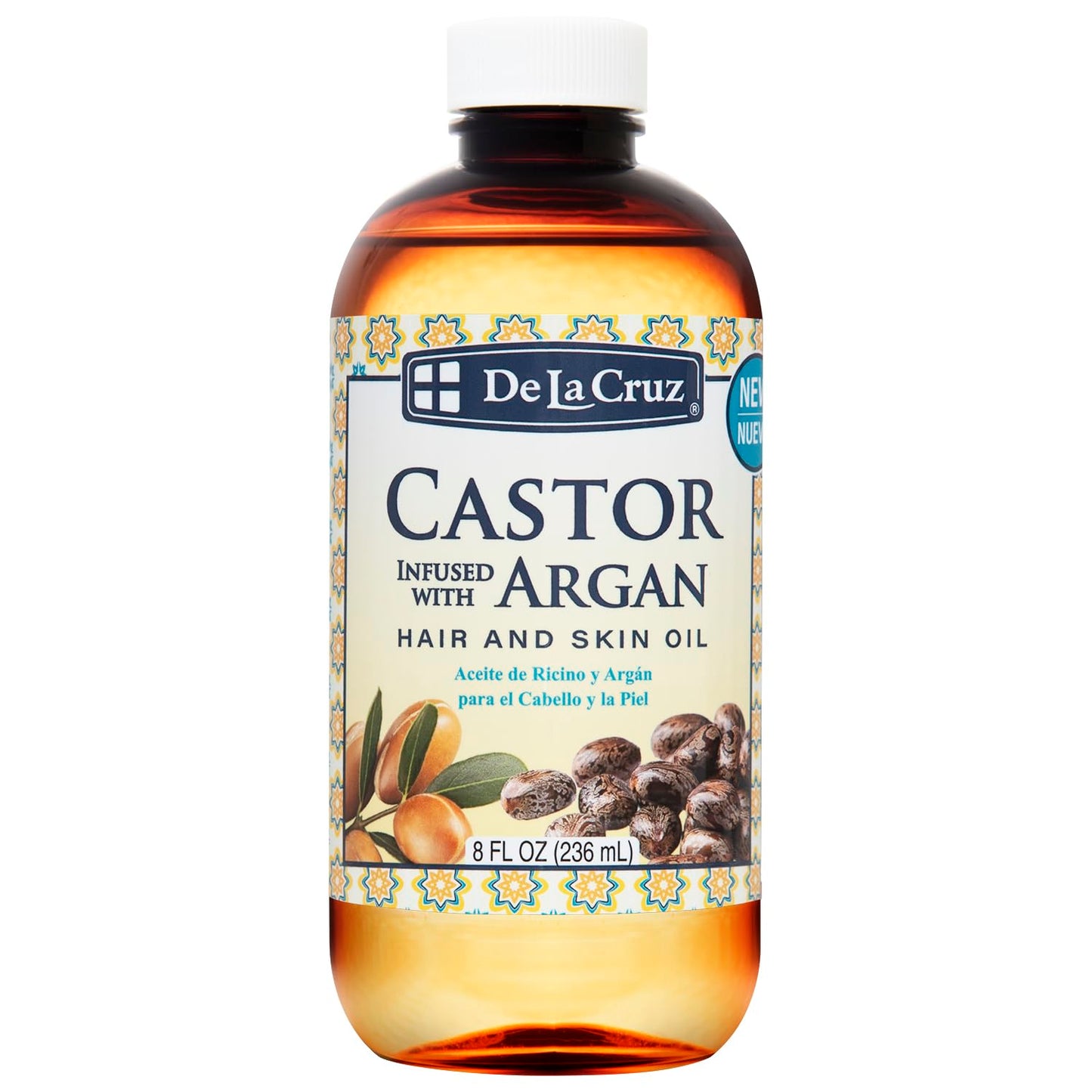 De La Cruz® Castor Infused with Moroccan Argan Hair and Skin Oil Blend 8 FL. OZ. (236 mL) Beauty & Personal Care De La Cruz