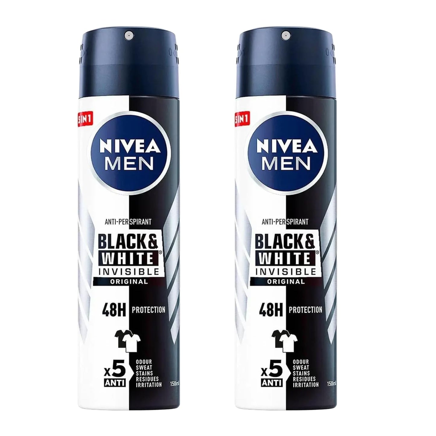NIVEA Men Invisible for Black & White Original Deodorant Spray 150ml - No White Marks or Yellow Stains - Fresh Scent - Quick-Dry, 2 Packs Beauty and Personal Care NIVEA