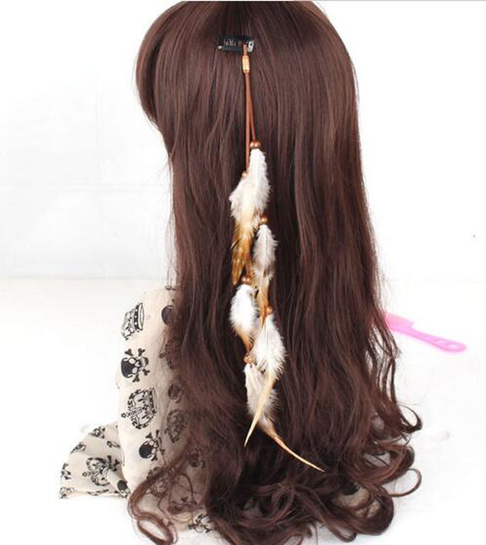 Handmade Boho Hippie Hair Extensions with Feather Clip Comb Hairpin Headdress DIY Accessories for Women Lady Beauty & Personal Care Suoirblss