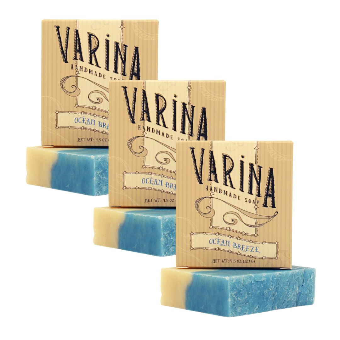 Varina Natural Ocean Breeze Bar Soap - Gentle Cleansing for Sensitive Skin, Fresh - 3 Pack Beauty & Personal Care Varina