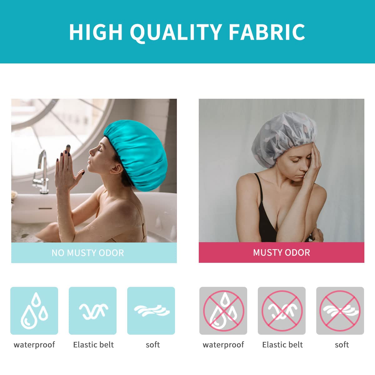 Aquior Shower Cap for Women Reusable, Extra Large Shower Cap for Men,Satin EVA Double Layer Waterproof Hair Cap For Long Hair, 4 Pieces Beauty & Personal Care Aquior