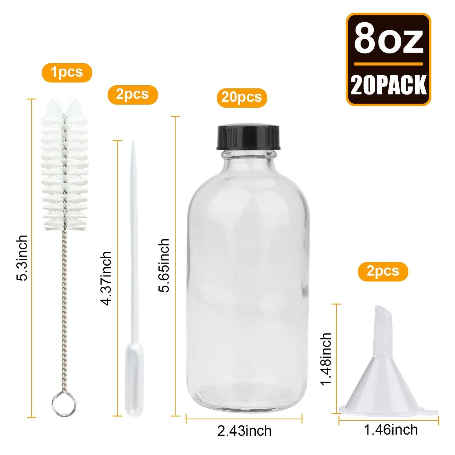 8oz Clear Glass Bottle, Reusable Glass Bottles with Airtight Lid for Shampoo, Conditioner, Essential Oils, Set of 20 (Clear) Beauty & Personal Care COMUDOT