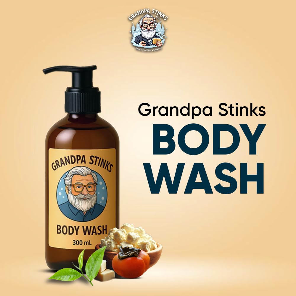 Grandpa Stinks® Body Wash - Persimmon & Green Tea Deodorizing Cleanser - Natural Odor Eliminator for Men - Hydrating Daily Shower Gel with Shea Butter Beauty & Personal Care Grandpa Stinks