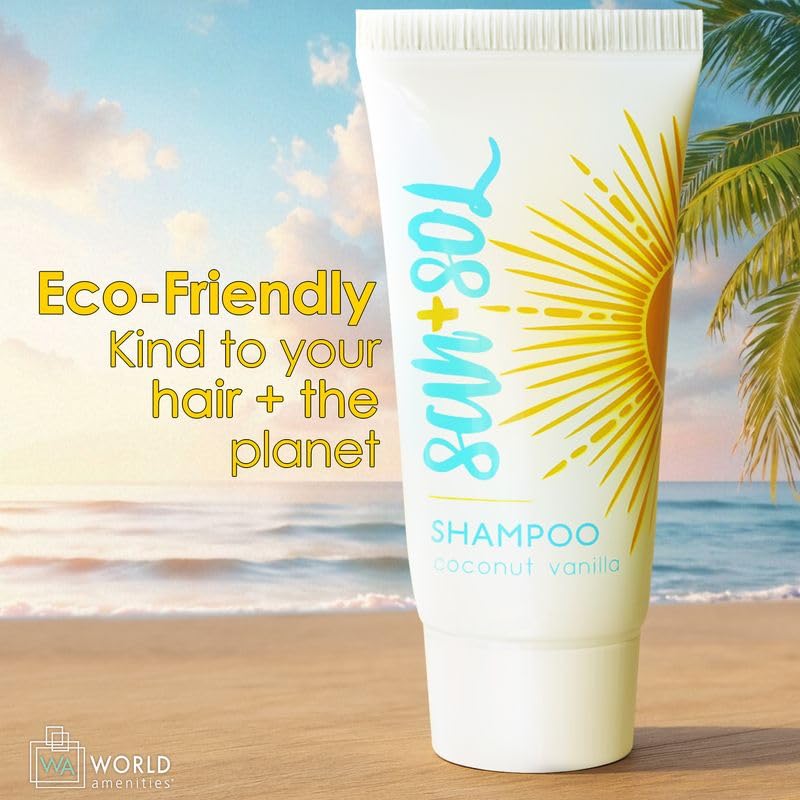World Amenities - Sun + Sol Bulk Cleansing Shampoo with Warm Coconut & Vanilla Fragrances, Travel Size Toiletries, Mini Hotel Amenities, 0.7 Oz, 50 Beauty & Personal Care World Amenities