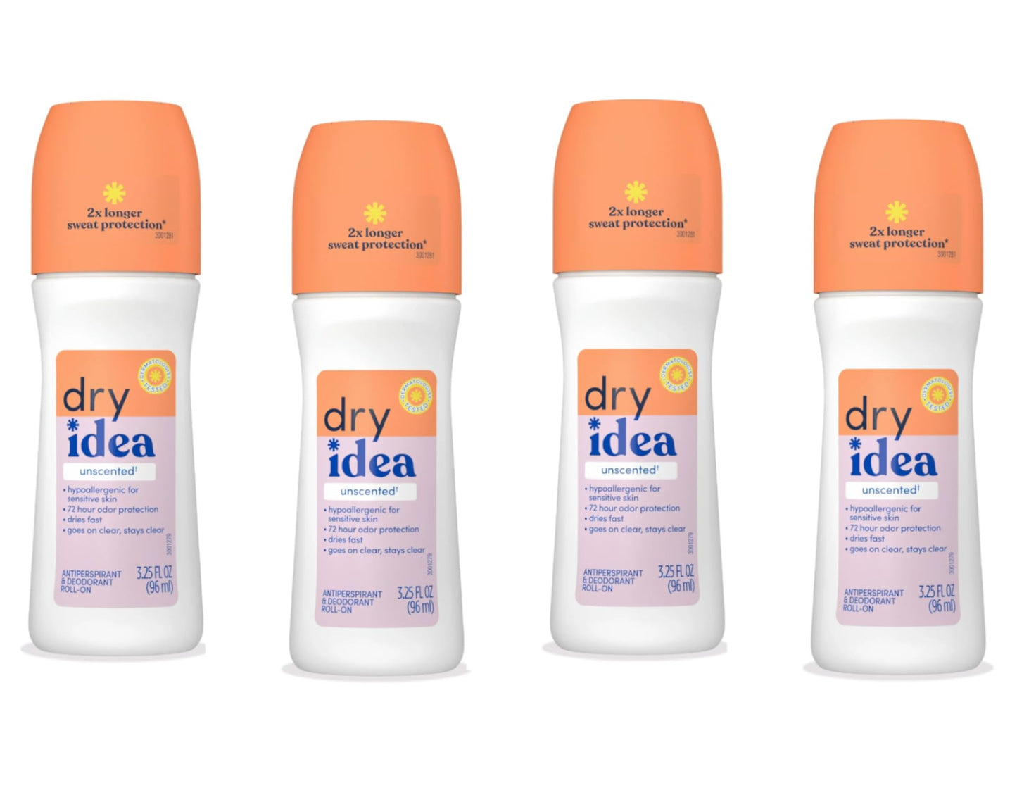 Dry Idea Roll-On Advanced Dry Antiperspirant & Deodorant, 72 HR, Unscented 3.25 FL Oz (Pack of 4) Beauty and Personal Care Dry Idea