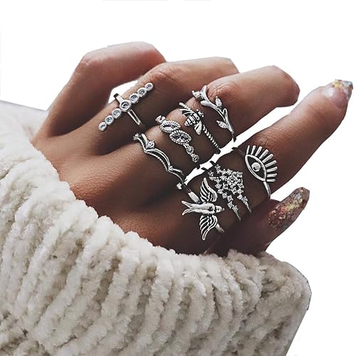 Exaggerated bird bee crown with diamonds branches and diamonds devil's eye ring nine-piece joint ring Beauty & Personal Care Angelastore Women Rings