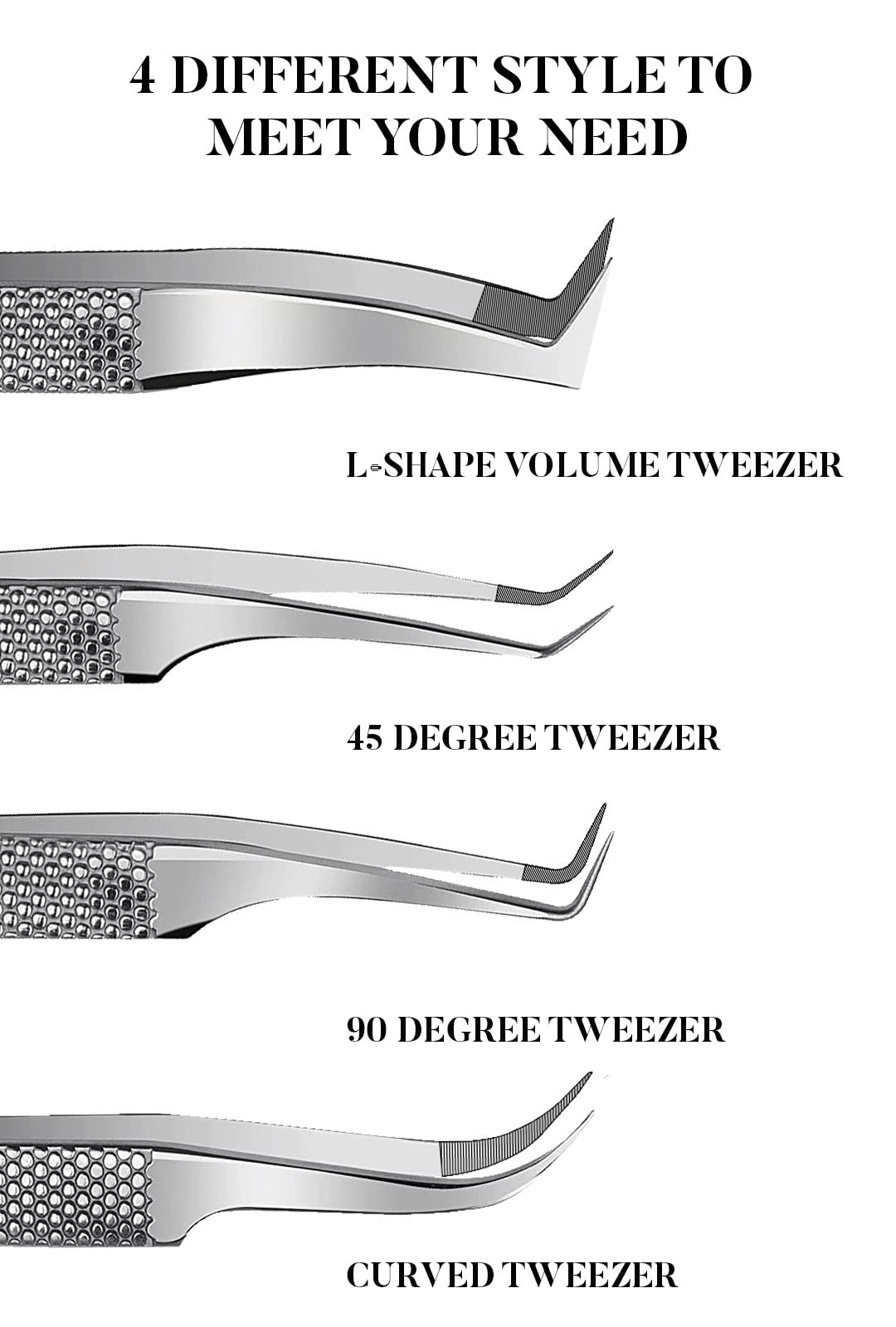 GMI Lash Tweezers - Pack of 4 Stainless Steel Fiber Tip Eyelash Extension Tweezers Beauty & Personal Care GMI TWEEZERS