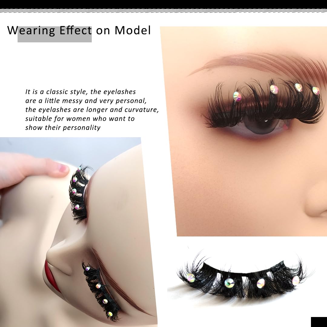 Mink Lashes with Glitter Rhinstones for Party Dramatic Diamond Decorative Gem Eyelashes (crystal) Beauty & Personal Care FQNing